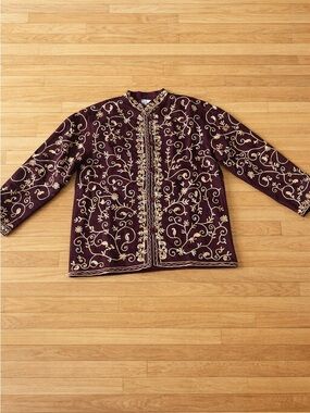 Embroidered Burgundy Jacket with Gold Detail